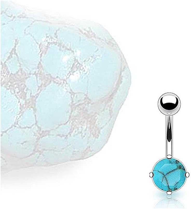 Gemstone Simulated Turquoise Navel Belly Button Ring 316L Surgical Steel Barbell Bar Piercing