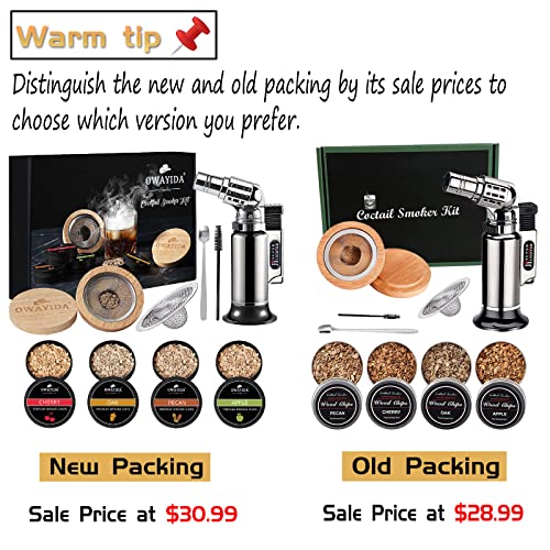 Owayida Cocktail Smoker Kit With Torch, Whiskey Smoker Kit, Old Fashioned Cocktail Kit, 4 Flavors Wood Chips, Bourbon Whiskey Great Gifts For Father, Men, Dad And Husband (Without Butane) #TOP5