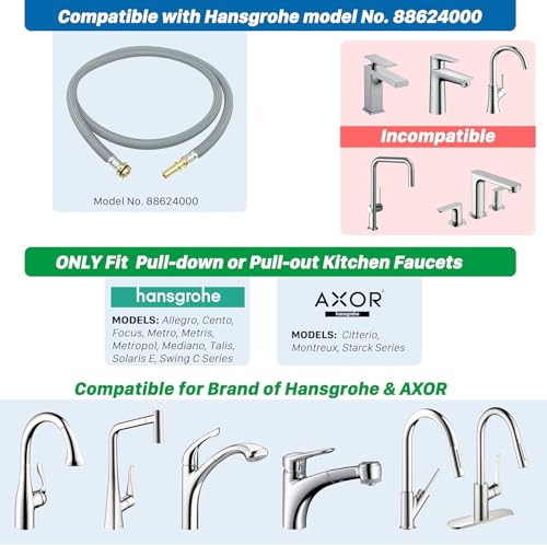88624000 Ersatzteil für die Küchenarmaturschlauch von Hansgrohe, kompatibel mit den Auszieh-Sprühschläuchen 95507000 und 95506000, Länge von 59 Zoll von Awelife