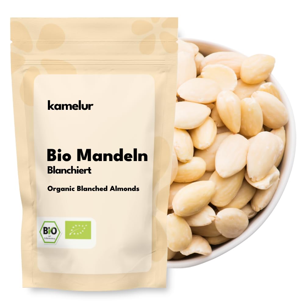 Kamelur 1kg BIO Mandeln blanchiert - ganze süße Mandelkerne ohne Haut, ungesalzen