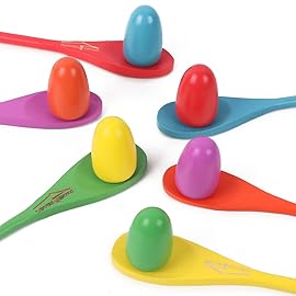 LovesTown 12 Pcs Egg Spoon Race Game Sets, Wooden Balance Relay Games for Kids Carnival Birthday Party Outdoor Games