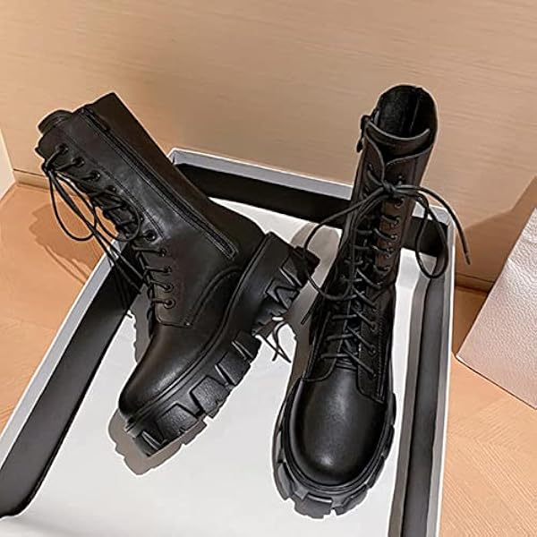 Knie-high lange motorfiets laarzen herfst winter dames schoenen platform dikke hiel veter zipper Britse stijl dames Knight-laarzen-BK low,9