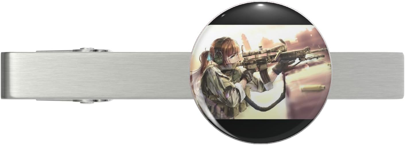 Military Anime Girl Silver Tie Clip Tie Bar Veteran Gift