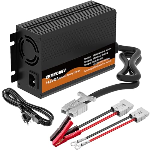 12V 50A Lithium Battery Charger, 14.6V 50A LifePO4 Battery Charger for 12.8V LiFePO4 Lithium Deep Cycle Rechargeable Battery, Multi Protections, Support Fast Charging, 12 Volt Charger for RV Boat Car