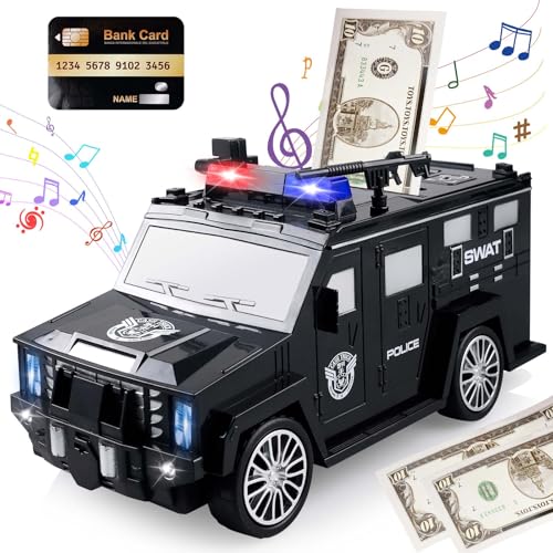 Vegena Voiture Tirelire Électronique pour Enfants Garçon - Camion Blindé Tirelire Cochon Magique avec Serrure à Code, Carte Bancaire, Alarme Anti-Vol et...