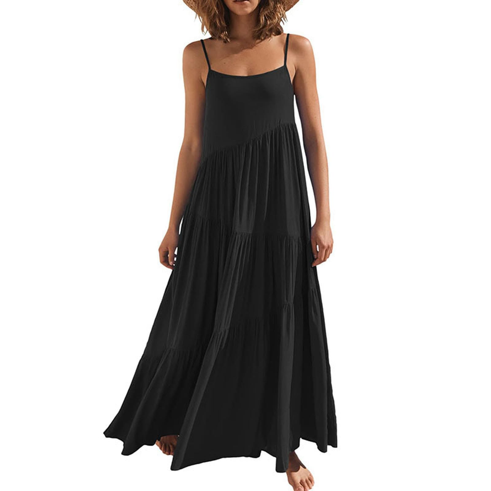 Robe ample à bretelles de plage plissée vêtement d'été fluide taille L