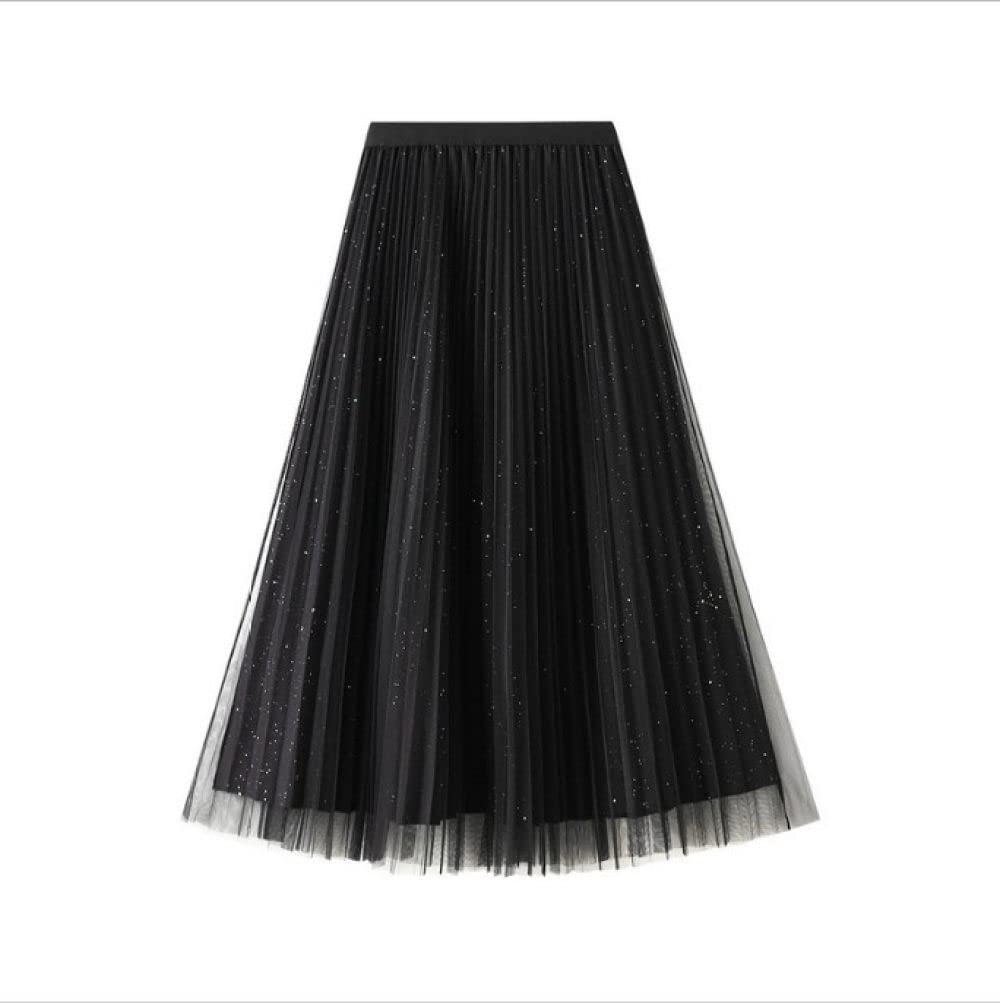 Röcke Damen,Damen-Midirock, Schwarz, Elastisch, Hohe Taille, Glitzer, Tüll, Faltenrock, Mode, A-Linie, Swing, Gerafft, Abgestuft, Herbst, Winter, Lange Röcke Für Mädchen, Damen, M
