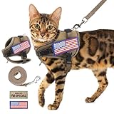 PUPTECK Tactical Cat Harness and Leash Set Escape Proof, Adjustable Reflective Kitten Jacket Easy Control, Pet Vest Harness for Cats Small Dogs Puppies Walking and Travel