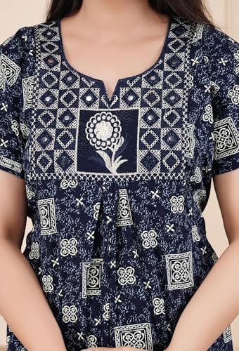 Image of DIAMO Pure Cotton Embroidery Nighty for Women, Night Gown for Woman, Cotton Nighty for Women, Maxi Night Gown Nighty with a Pocket and Adjustable Knot (Free Size)