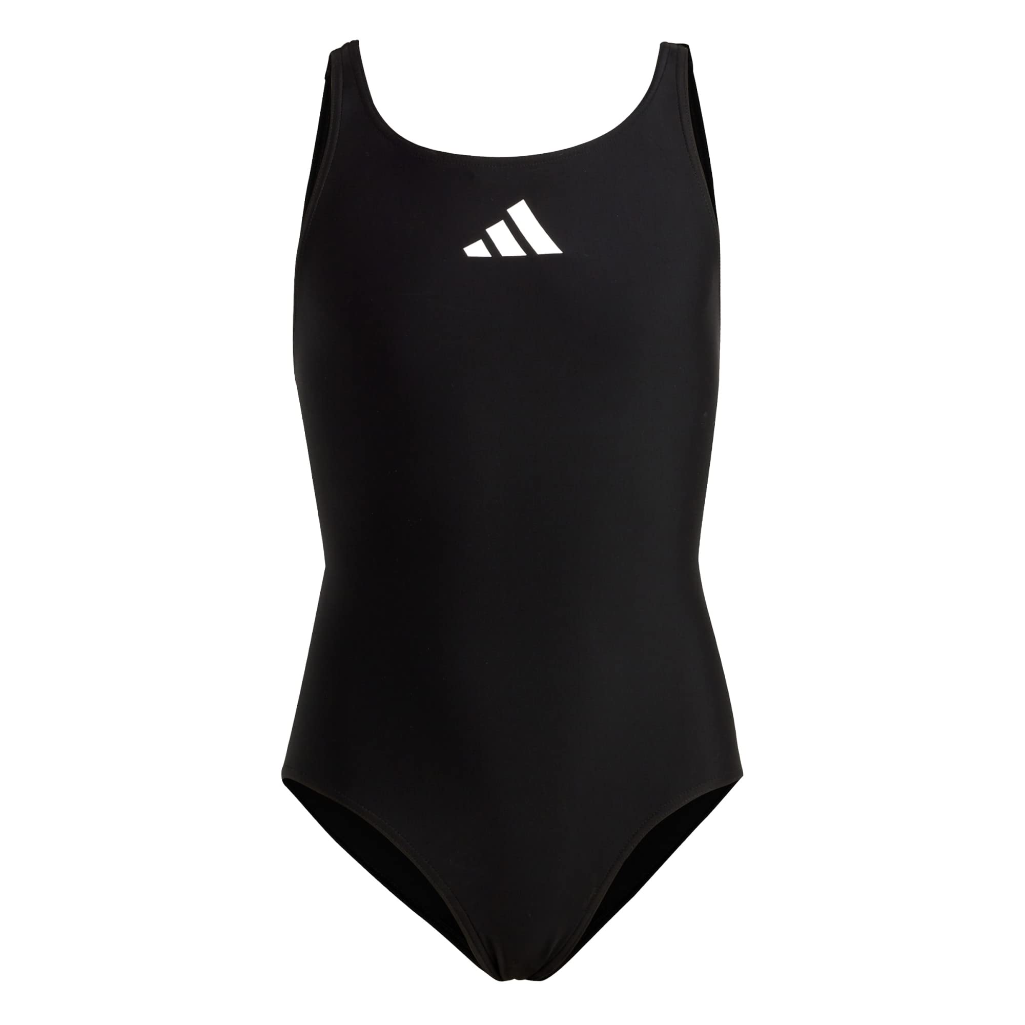 Girl's Solid Small Logo Swimsuit, Black / White, 5-6 Years