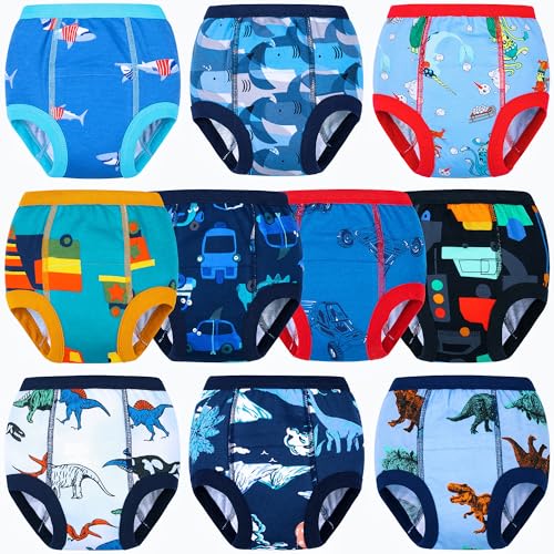 BIG ELEPHANT 10-Packs Training Underwear Absorbent Toddler Potty Trained Pants for Boys and Girls 3T