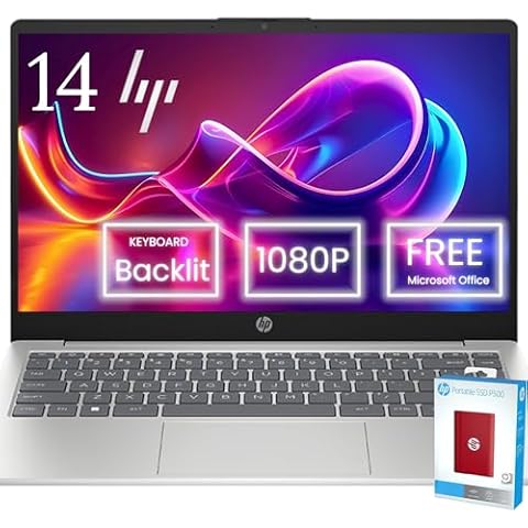 Hp Everyday Essential 14 FHD Laptop • Free Microsoft Office Suite Included • Light up Keyboard • 16GB RAM • 1TB SSD • Intel 4-core Processor • HDMI • Windows 11 Cover