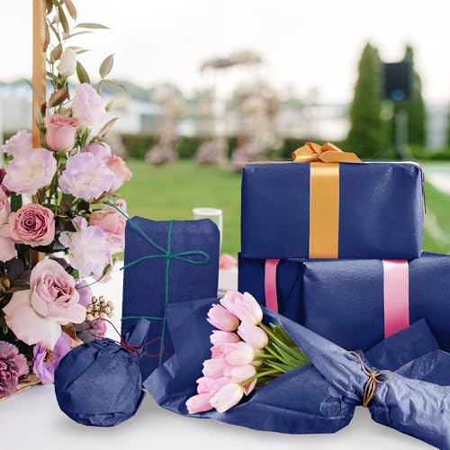 Image of 120 Sheets 20 inchX14 inch Tissue Paper for Gift Bags Wrapping, Navy Blue Art Tissue Paper Bulk for Weddings Birthday Party Crafts Decoration