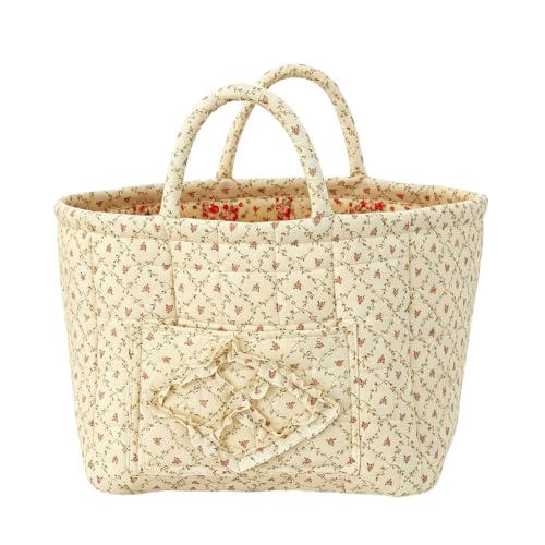 Quilted Tote Bag for Women Cute Floral Print Foldable Car Storage Basket
