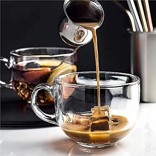 Image of OM RADHEY Glass Cup Set | 450 ml Tempered Glass Cups with Handle | Transparent Tea, Coffee, Milk Mugs | (Set of 4) Green Tea Mug, cappuccinos /Espresso Cup, Soup Bowl Jumbo /Big Milk Glass Cup