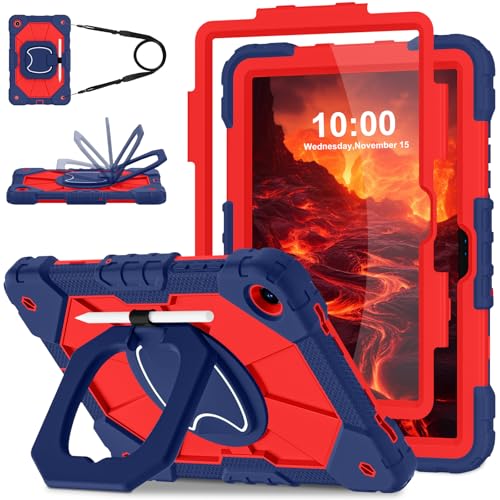 Image of WESOROL Case for Galaxy Tab A11 Plus /A9 Plus 11 Inch,Shockproof Cover for Samsung Tablet A11+ /A9+ Case with Screen Protector 360 Rotating Stand Pencil Holder Shoulder Strap,Navy Red