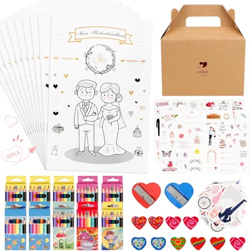 10er Set Gastgeschenke Hochzeit für Kinder Hochzeitsmalbuch Kinder Hochzeit Gastgeschenk Hochzeit Kinder Beschäftigung mit Buntstifte und Spitzern Hochzeit Mitgesbel Malbuch für Kinder
