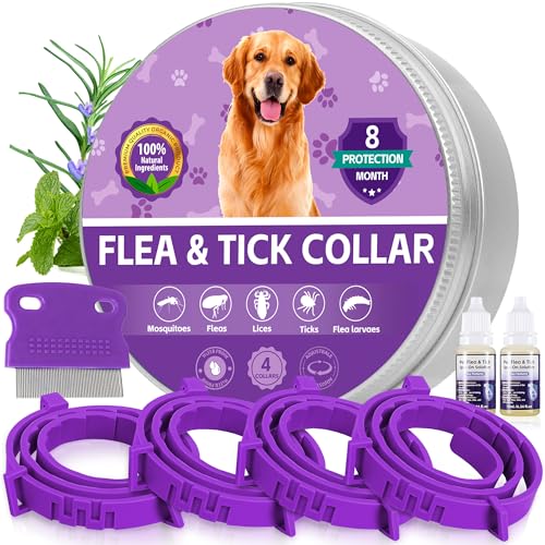 Crobirware - 4 Pack Flea Collar for Dogs, Adjustable Flea & Tick Prevention Collars with Comb for Small Medium and Large Dog, Waterproof Flea Control Collar Safe for All Breeds, 25 inch