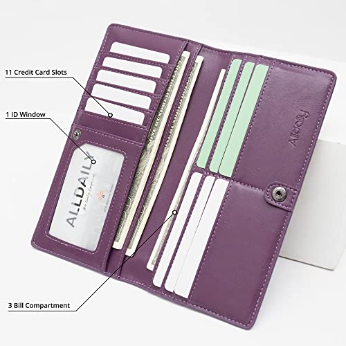 Image of Alldaily Ultra Slim Thin Women Wallet RFID Blocking Credit Card Holder Bifold Long Ladies Billfold (Purple)