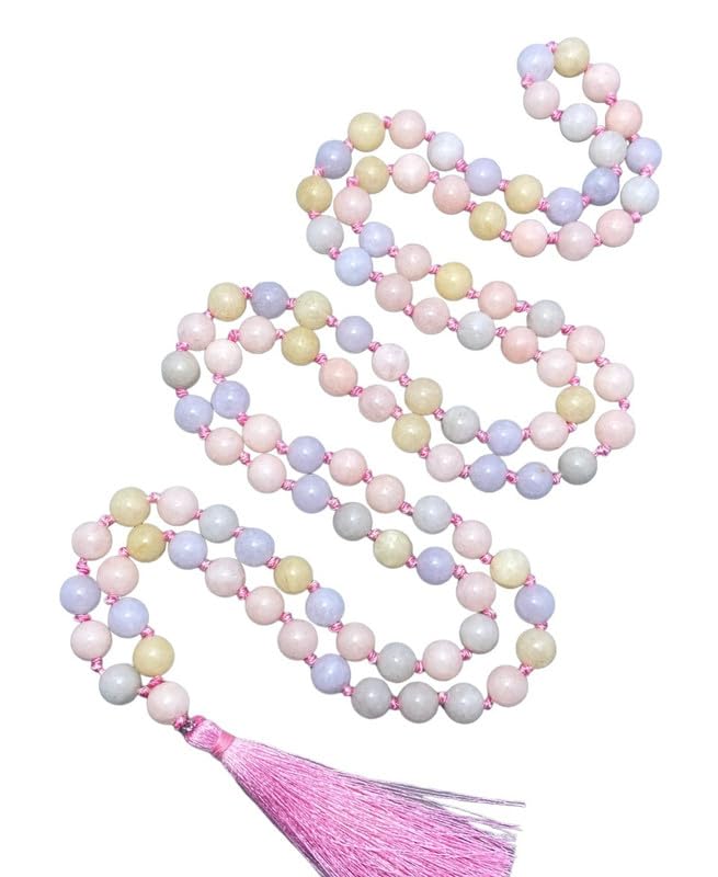 Morganite 108 perles mala de guérison pour équilibre mental