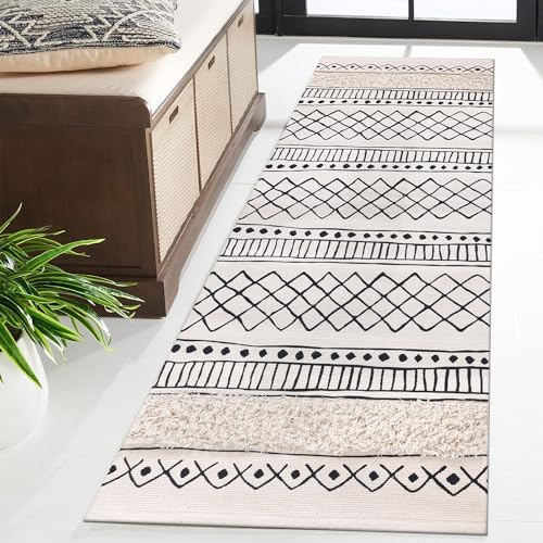 SHACOS Teppich Läufer Flur 60x180 cm Waschbar Boho Flur Teppich Läufer Beige Flachgewebe Teppich...