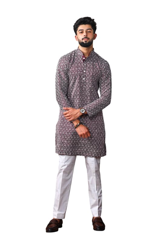 cult indie Stylish Men Khadi Silk Regular Fit Kurta | Printed Knee Long Full Sleeve Kurta_333-picture-36