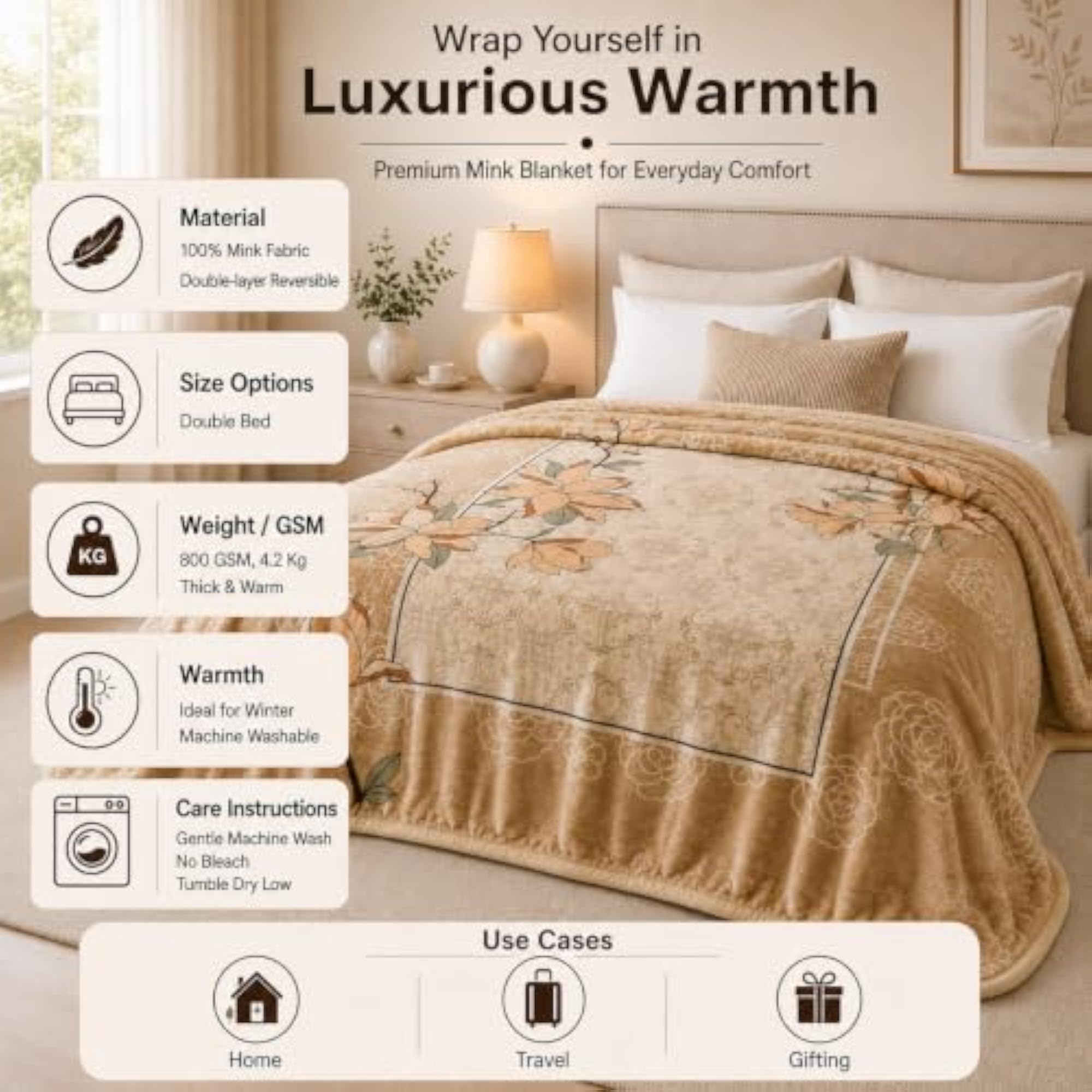 Luxuriously Soft Double Bed King Size Mink Blanket
