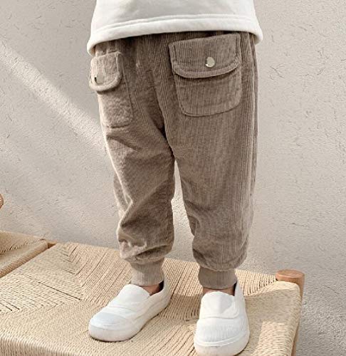 Calça de veludo Abetteric Todder casual para meninos e meninas, Apricot, 110cm