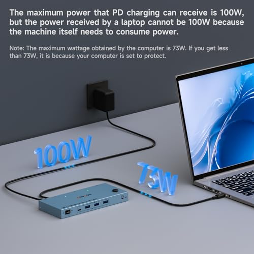 Image of USB C KVM Switch 4K@60Hz,Dual Monitor USB C HDMI DP KVM Switch for 1 PC and 1 Laptop Sharing 2 Monitor and 4 USB3.0 Devices, PD Power for Laptop with Wired Remote Control and USB Cables, Silver 12cm