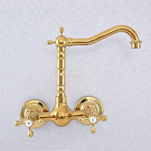 Grifos de cocina y lavabo dorados de pared para optimizar espacio en lavaderos modernos 2