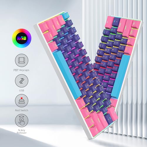 Image of Fogruaden Wired 60% Percent Mechanical Keyboard, RGB Gaming Keyboard 60 Percent, Ultra-Compact 60 Percent Purple Keyboard for Win /Mac PC Gamer, Easy to Carry on Trip (Purple, Red Switch)