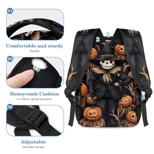 Ensemble cartable épouvantail d'Halloween avec sac à dos 40cm et trousse multicolore pour élèves - 4
