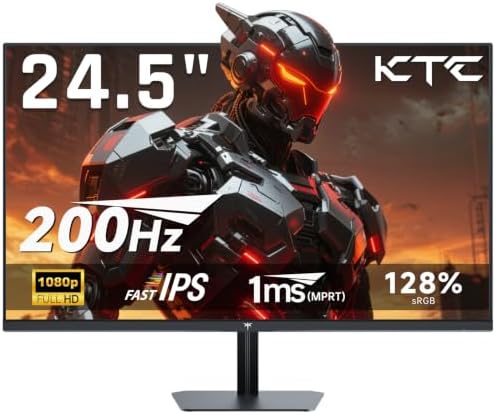 KTC 24.5 Inch Gaming Monitor, 180Hz (Up to 200Hz) Monitor FHD, Fast IPS 1080P 1ms, 128% sRGB HDR10, Adaptive Sync, HDMI DP, VESA Tilt Adjustable for Xbox PS5 Switch, H25T7