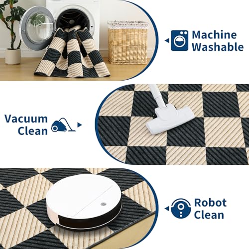 Image of Garvee 5x7 Black and Brown Checkered Rug for Living Room, Washable Rugs 5x7 Non Slip Soft Low Pile Geometric Print Plaid Area Rug for Dining Room Bedroom Nursery Office Playroom Carpet