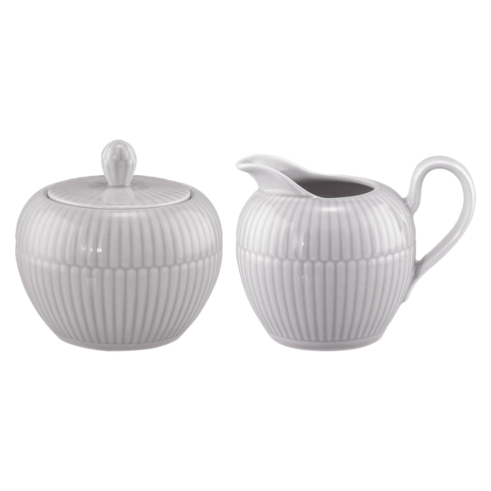 Seltmann Weiden Amina Milch- & Zucker-Set 2-teilig (groß) | Milchkännchen (290 ml) und Zuckerdose (290 ml) | Serviergeschirr mit feinem Reliefmuster | Porzellan, Spülmaschinenfest | Silbergrau