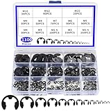 1100 Pcs E-Clip Retaining Rings, C Clips E Clips Assortment Kit, Snap Rings, Black Metal Snap Ring Kit for Auto Parts Repair, Machinery Maintenance, Industrial Equipment (13 Sizes)