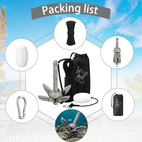 Image of MorningRo 1 Pack 1.5 /3.5 lb Marine Kayak Anchor Kit with 40ft Rope and Buoy Folding Grapnel Boat Anchor Kit Kayak Fishing Accessories for Small Boats, Canoe, SUP Paddle Boards