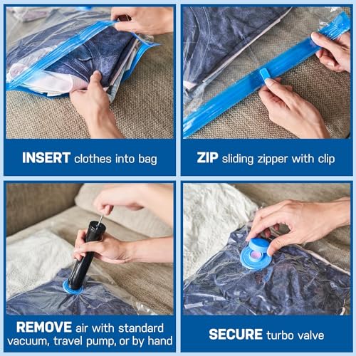 Image of SKYTONE Vacuum Bags for Travel, Space Saver Bags Pack Of 15 Compression Airtight Reusable Bags for Clothes, Bedding, Pillows, Blankets, Vaccine Sealed Compression Packing Bag with Hand Pump (15 Pcs)