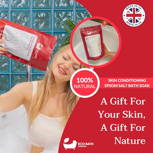 Image of Eco Bath London Skin Conditioning Epsom Salt Bath Soak - Pouch 2.2 lb (1 kg), Made in UK, Natural Magnesium Bath Salt with Neroli and Lavender for Soft Glowing Skin, Spa Gift for Relaxation