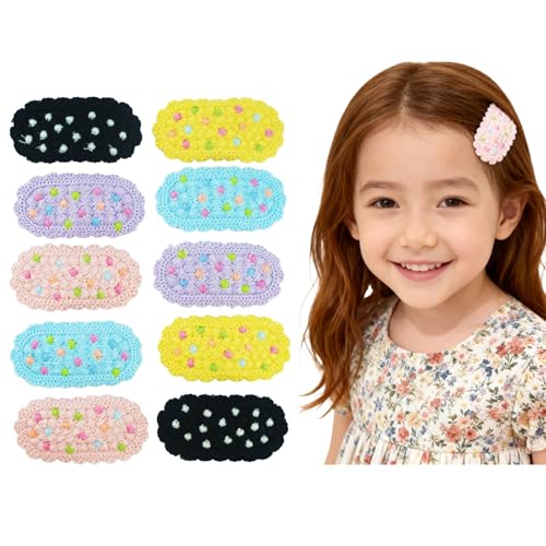 Tinsparkwin 10 Packs Wool Knitted Baby Girl Hair Clips 2.63Inch Handcrafted Crocheted Press Hair Pins Infant Hair Clips for Toddler Teen Baby...