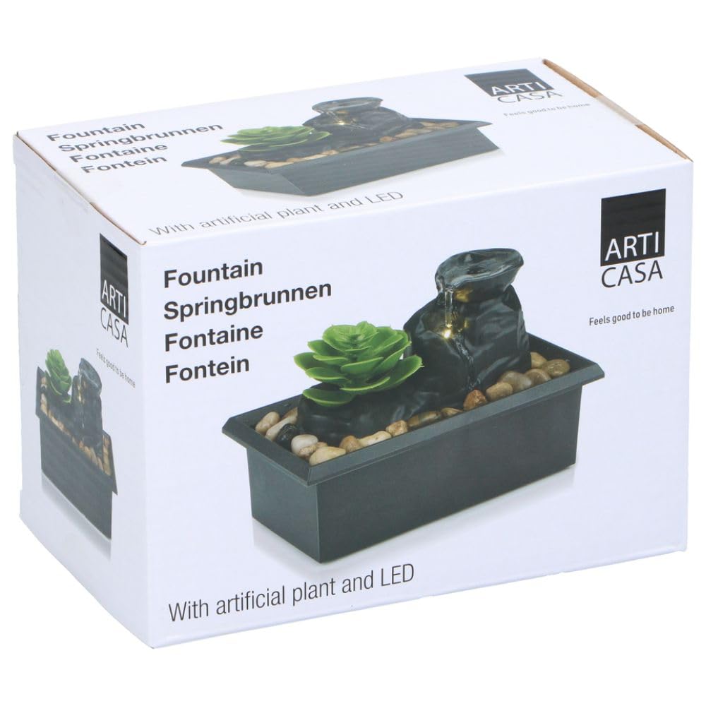 Fontaine Interieur - Ornement d'eau sur Batterie - avec Éclairage LED Inclus - Deco Zen - 10,5x17,5x12 cm