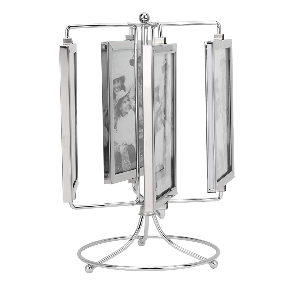 Haofy Carrousel de Cadre Photo Rotatif en Métal, Affichage à 360 Degrés avec Verre pour Photos de 4 X 6 Pouces, 27,5 X 27 Cm, 8 Emplacements, Décoration de Maison et de Restaurant