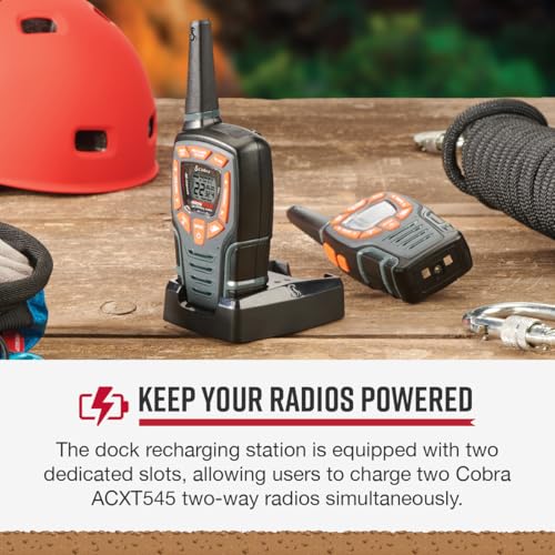 Image of Cobra ACXT 500 Dock Charging Station for 2 Walkie Talkies with UBS Charging Cable - Dual Desktop Portable Charger, Compatible with ACXT545 Model