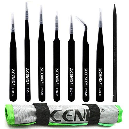 8 Pcs Professional Precision ESD Anti-Static Stainless Steel Tweezers for Electronics, Jewelry-Making, Laboratory Work, Hobbies Included Cleaning Cloth]