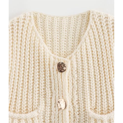 Image of Ainangua Sleeveless Cropped Cardigan for Women Casual Chunky Knit Tank Tops Button Down Open Front Sweater Vest with Pockets