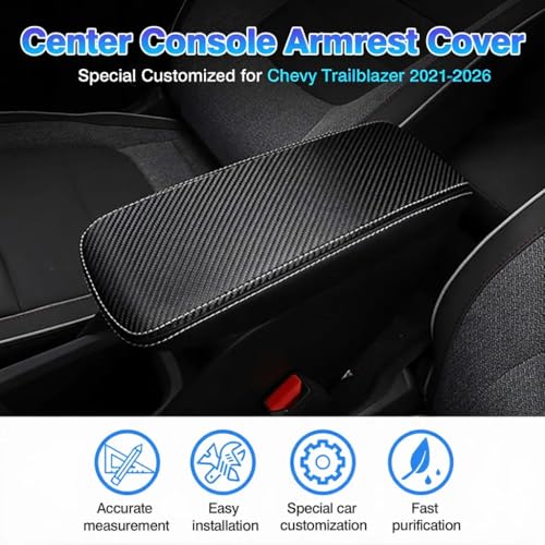 Image of Autorder Center Console Cover for Chevy /Chevrolet Trailblazer 2021-2025 2026 Accessories Carbon Fiber Armrest Cover Anti-Scratch Middle Console Pad Leather Armrest Protector