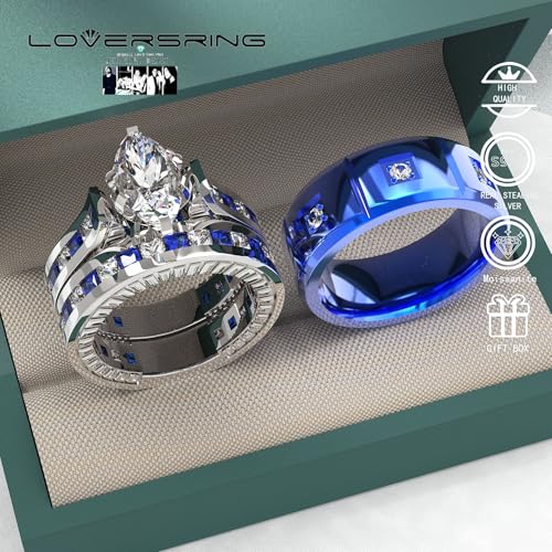 Wedding Ring Sets His And Hers Promise Ring Wedding Ring Sets His And Hers Couples Women 925 Sterling Silver Blue Mariquesa Moissanite Man titanium Wedding Band3
