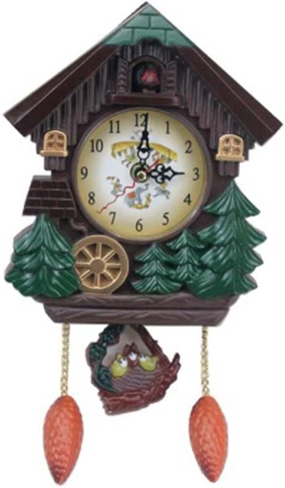 House Shape Wall Clock Cuckoo Clock Vintage Bird Bell Timer Living Room Pendulum Clock Crafts (Color : A, Size : 32x17.5cm)