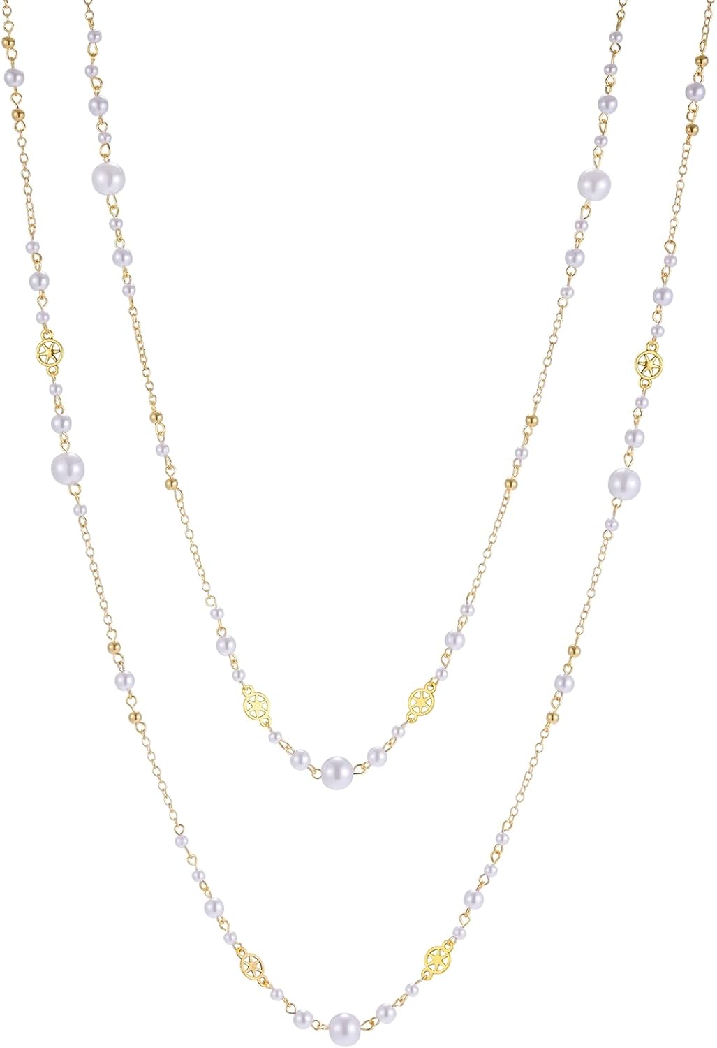 Long Layered Pearl Necklace for Women, Elegant Imitation Pearl Pendant Statement Jewelry for Wedding Christmas Party