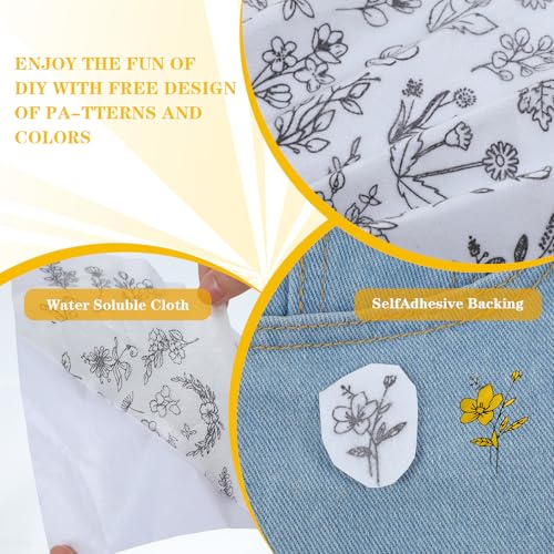 Image of Oruola 122pcs Embroidery Patterns Water Soluble,Water Soluble Embroidery Patterns, with Various Plant Flower Pattern,DIY Water-Soluble Kit,for Decoration on Hats, Scarves, Clothes and Other Fabrics